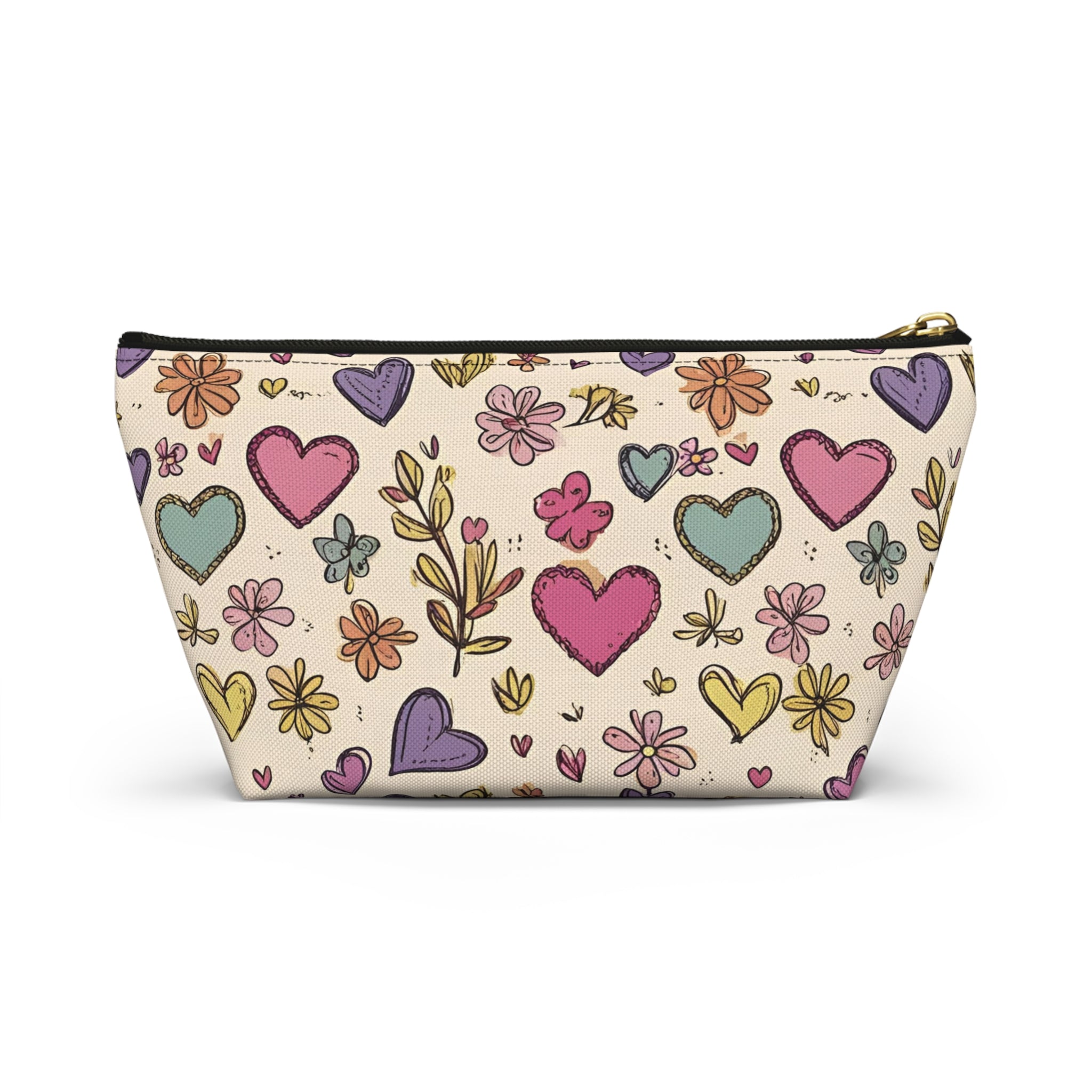 Floral Heart Accessory Pouch, Makeup Bag, Travel Organizer, Gift for Her, Cute Pencil Case, Easter, Spring, Birthday