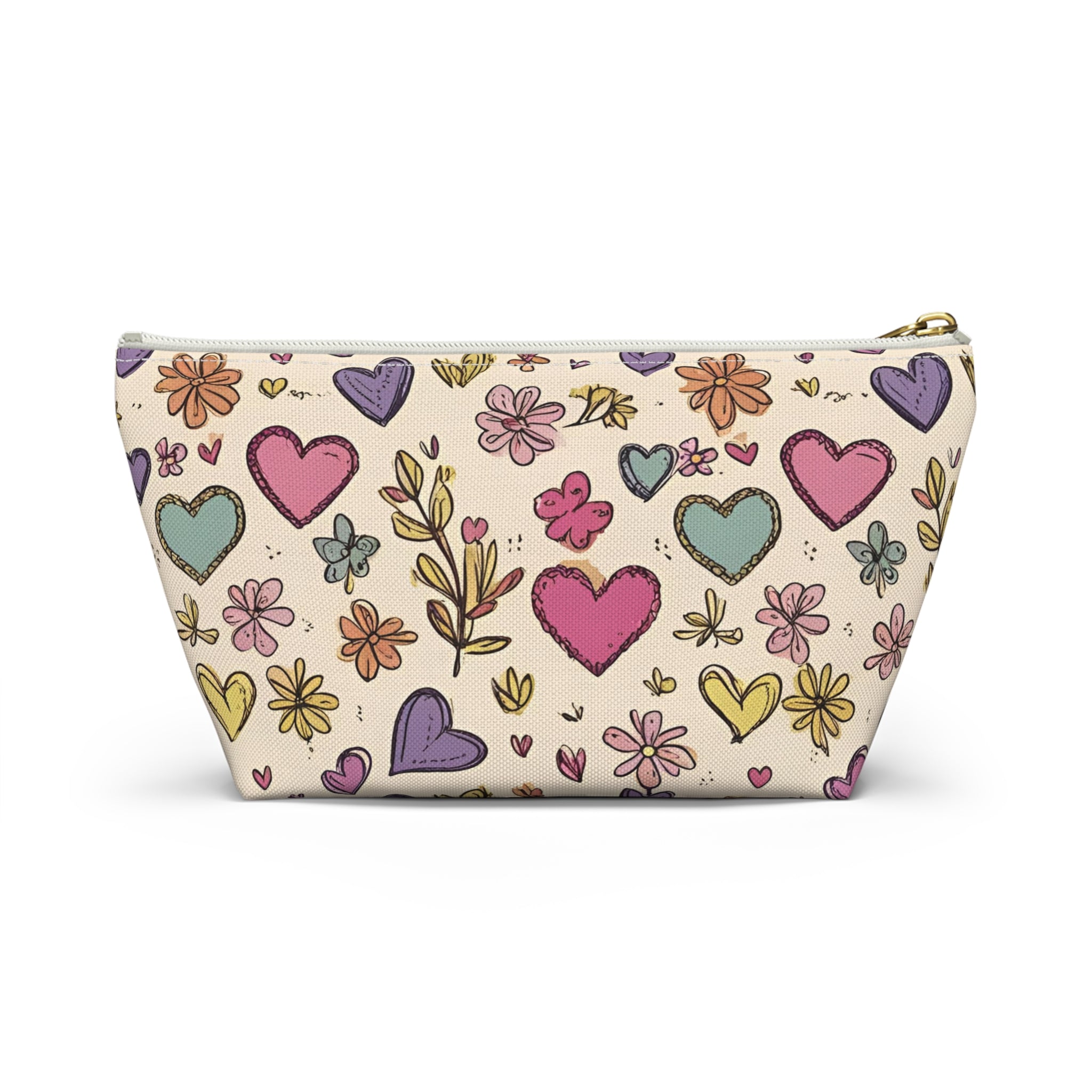 Floral Heart Accessory Pouch, Makeup Bag, Travel Organizer, Gift for Her, Cute Pencil Case, Easter, Spring, Birthday