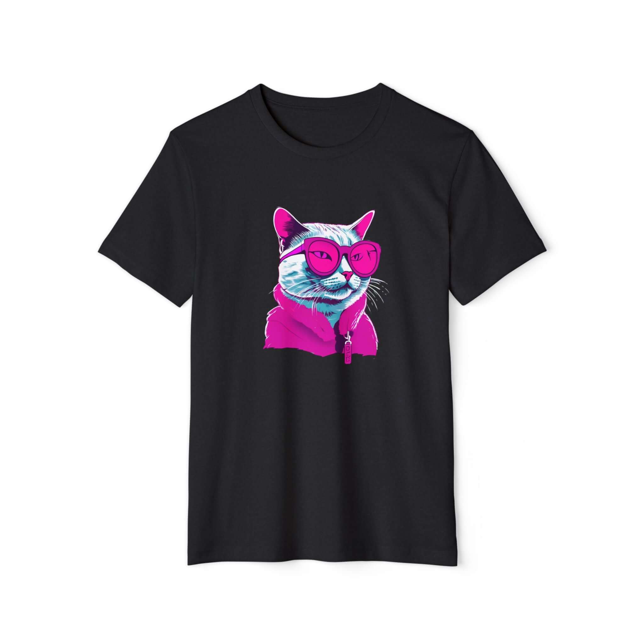 Neon Cat Graphic Unisex T-Shirt, Cool Cat Lovers Tee, Organic Cotton Shirt, Recycled Materials Top, Sustainable Fashion