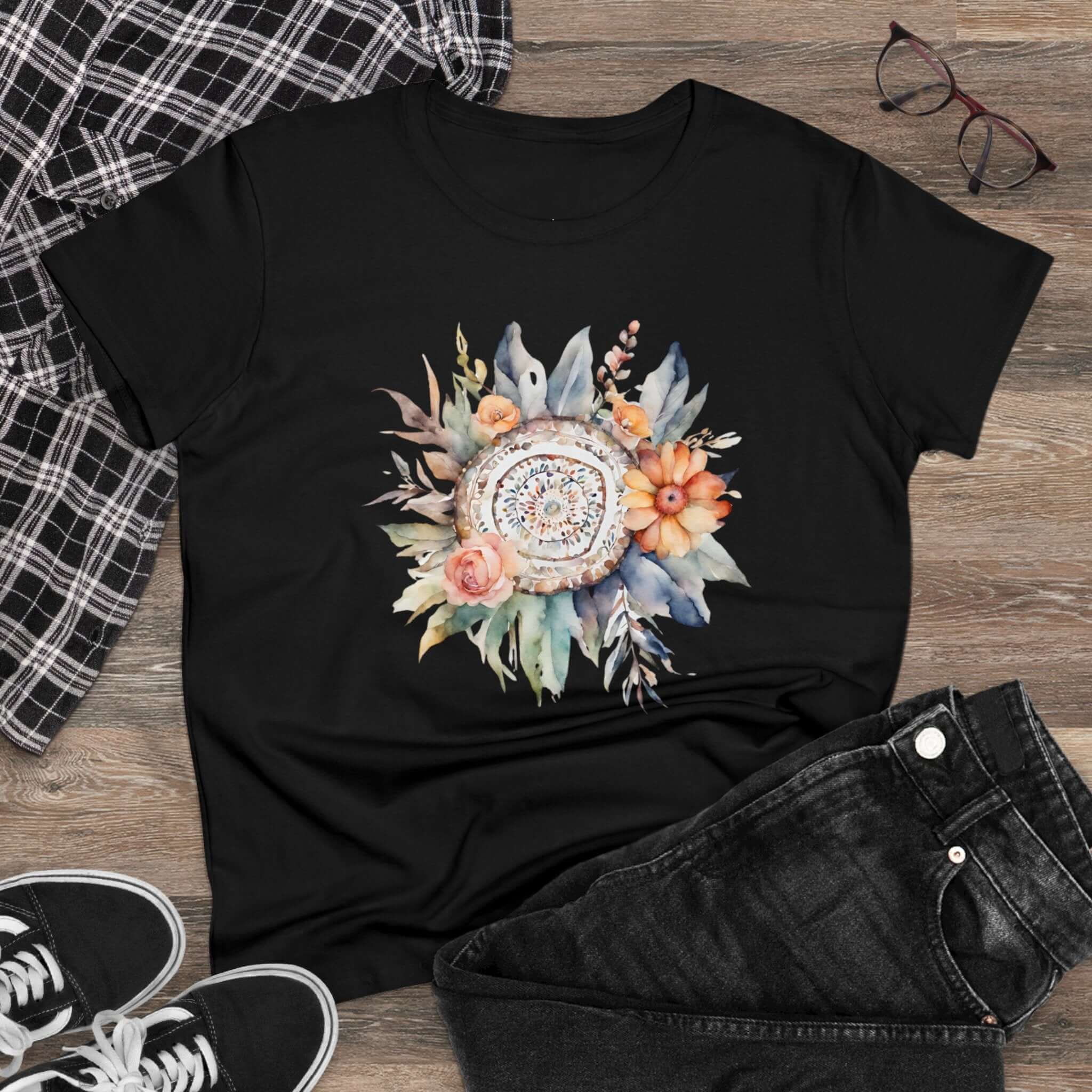 Boho Flower Womens Cotton Tee