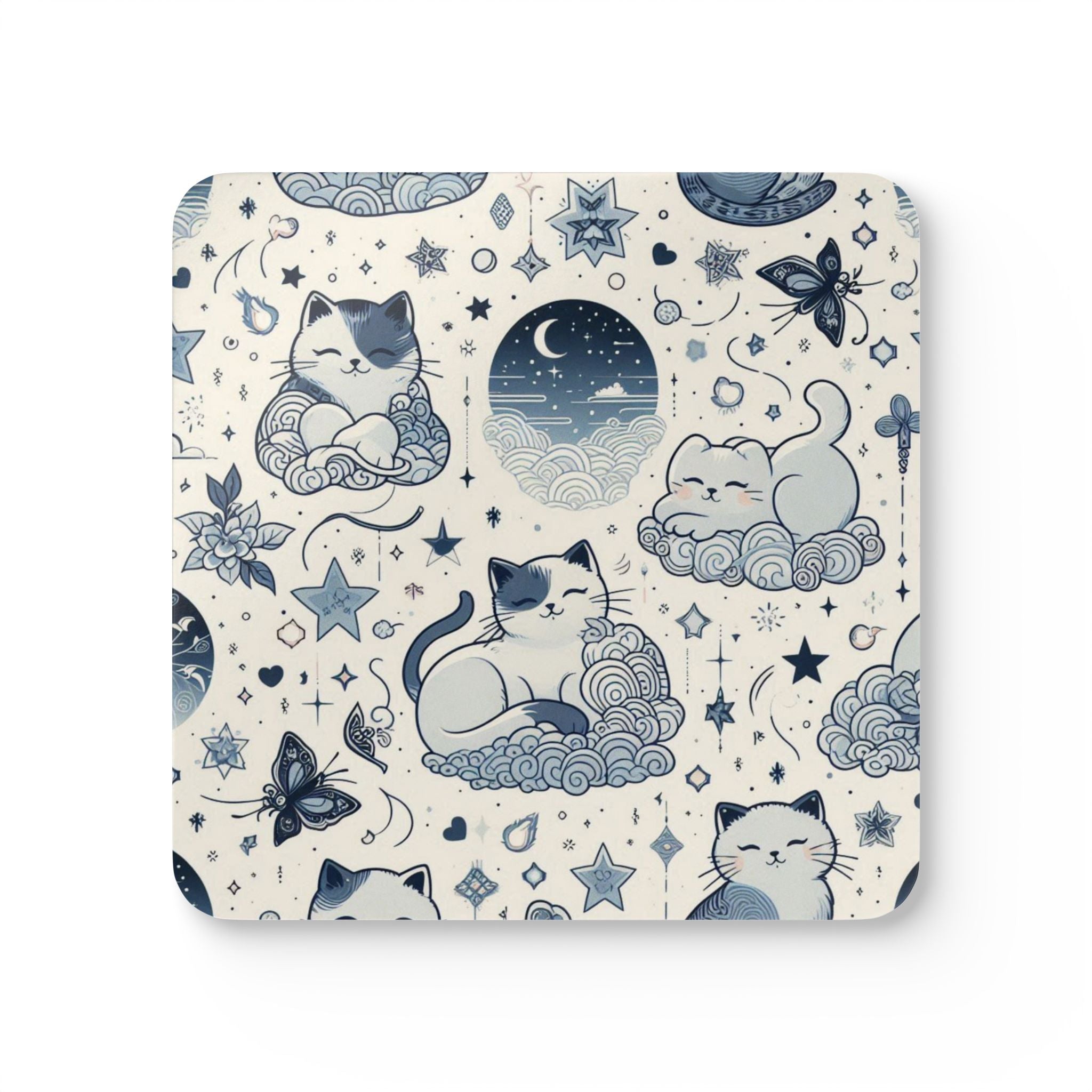 Whimsical Cat Cork Coaster Set, Cute Cat Home Décor, Gifts for Cat Lovers, Coasters for Coffee Tables, Unique Housewarming Gift