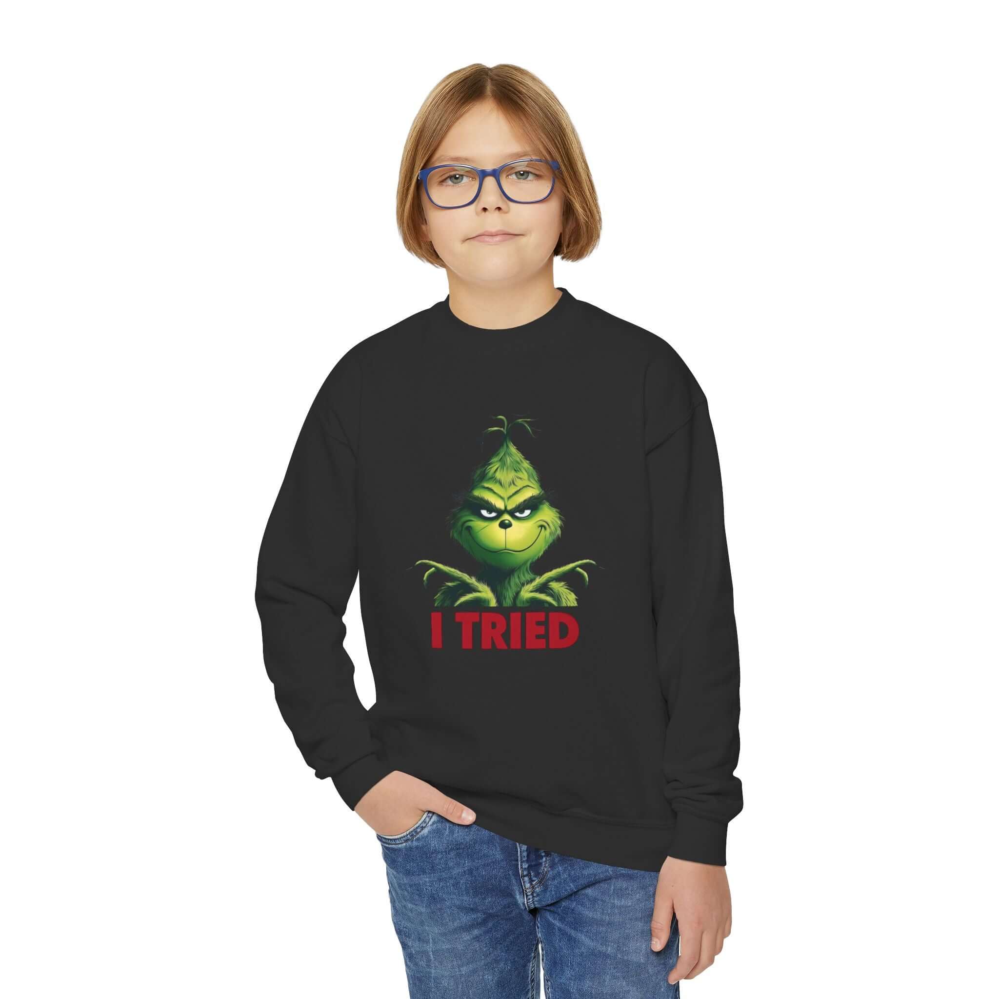 Grinch I tried Youth Crewneck Sweatshirt