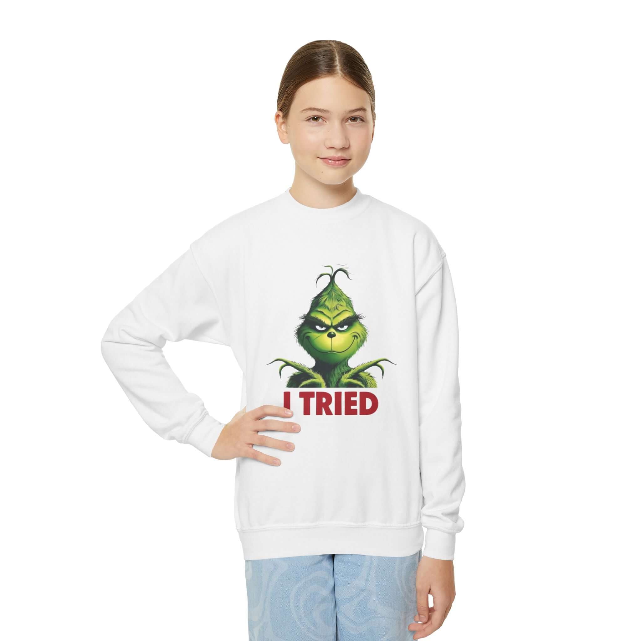 Grinch I tried Youth Crewneck Sweatshirt