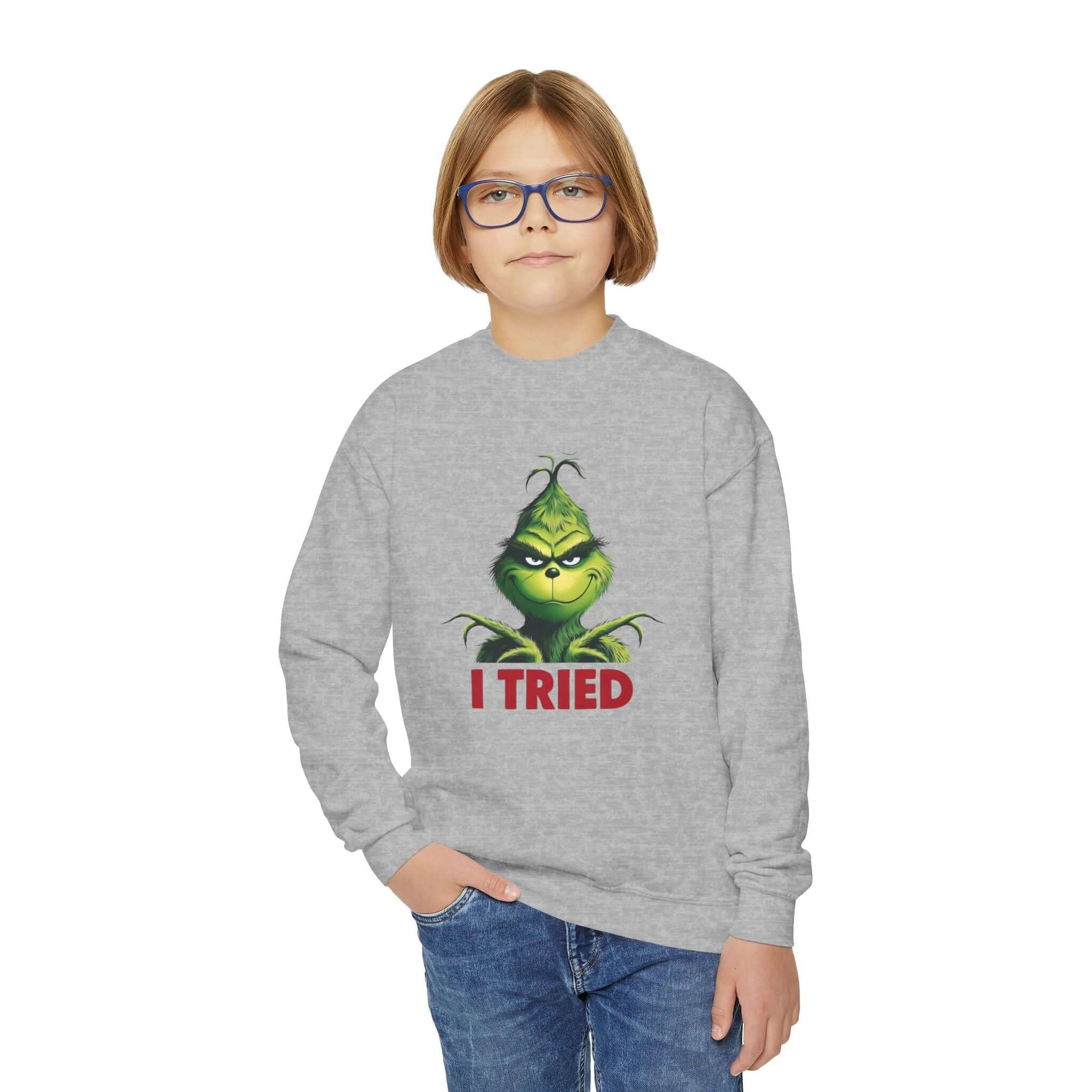 Grinch I tried Youth Crewneck Sweatshirt