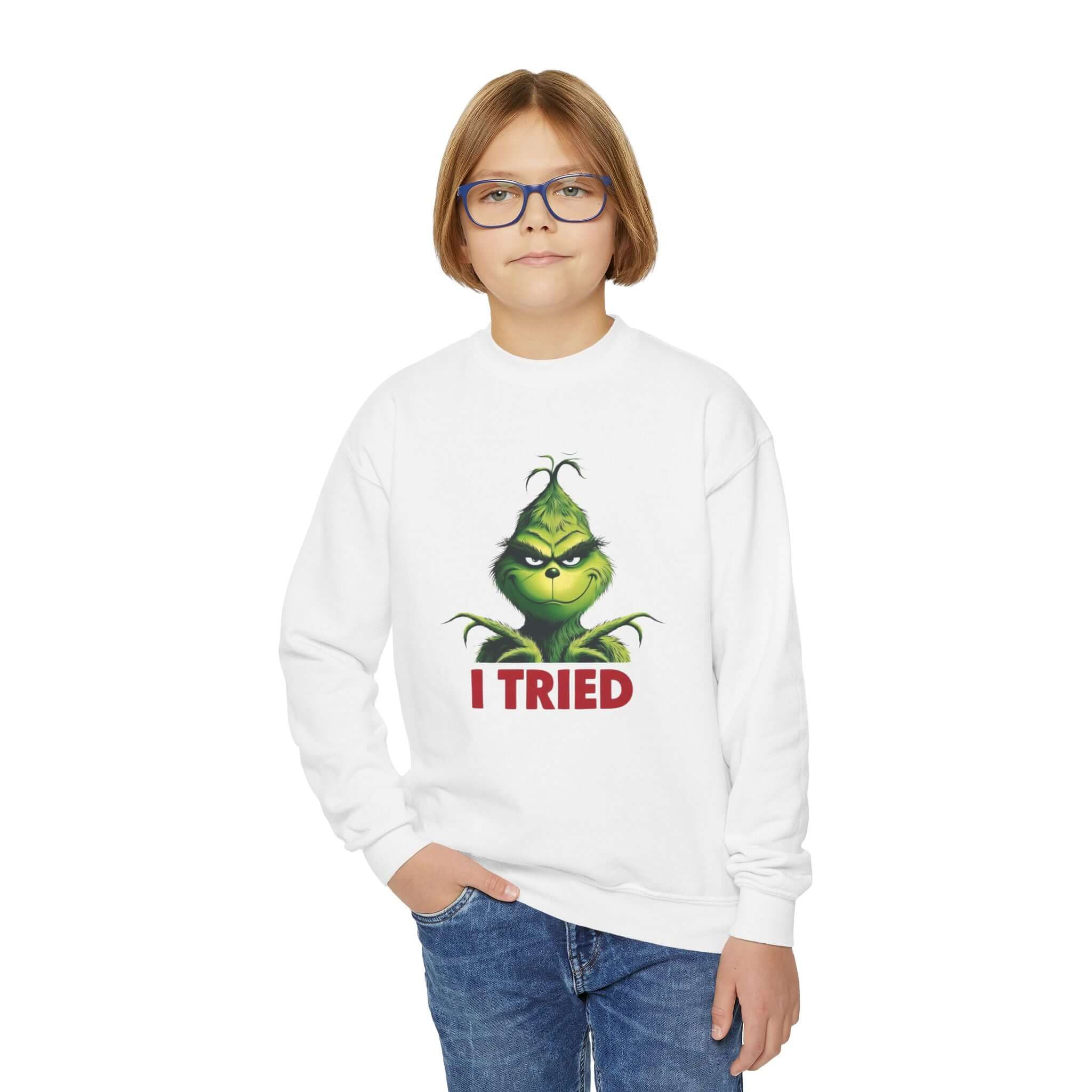 Grinch I tried Youth Crewneck Sweatshirt