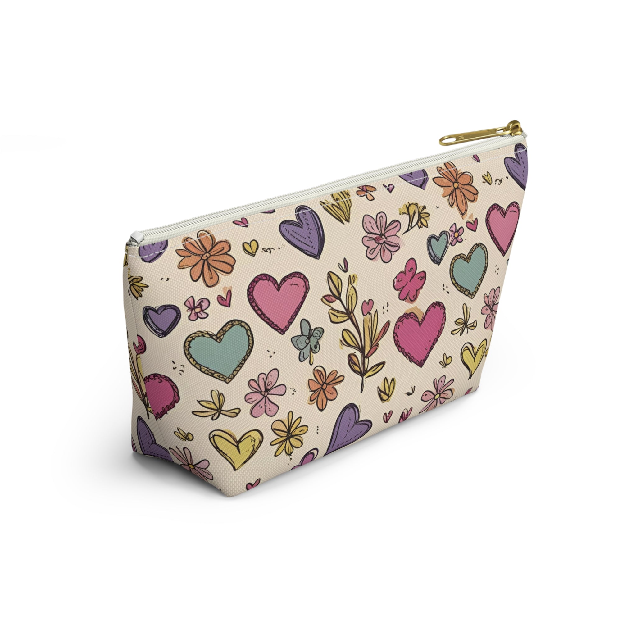 Floral Heart Accessory Pouch, Makeup Bag, Travel Organizer, Gift for Her, Cute Pencil Case, Easter, Spring, Birthday