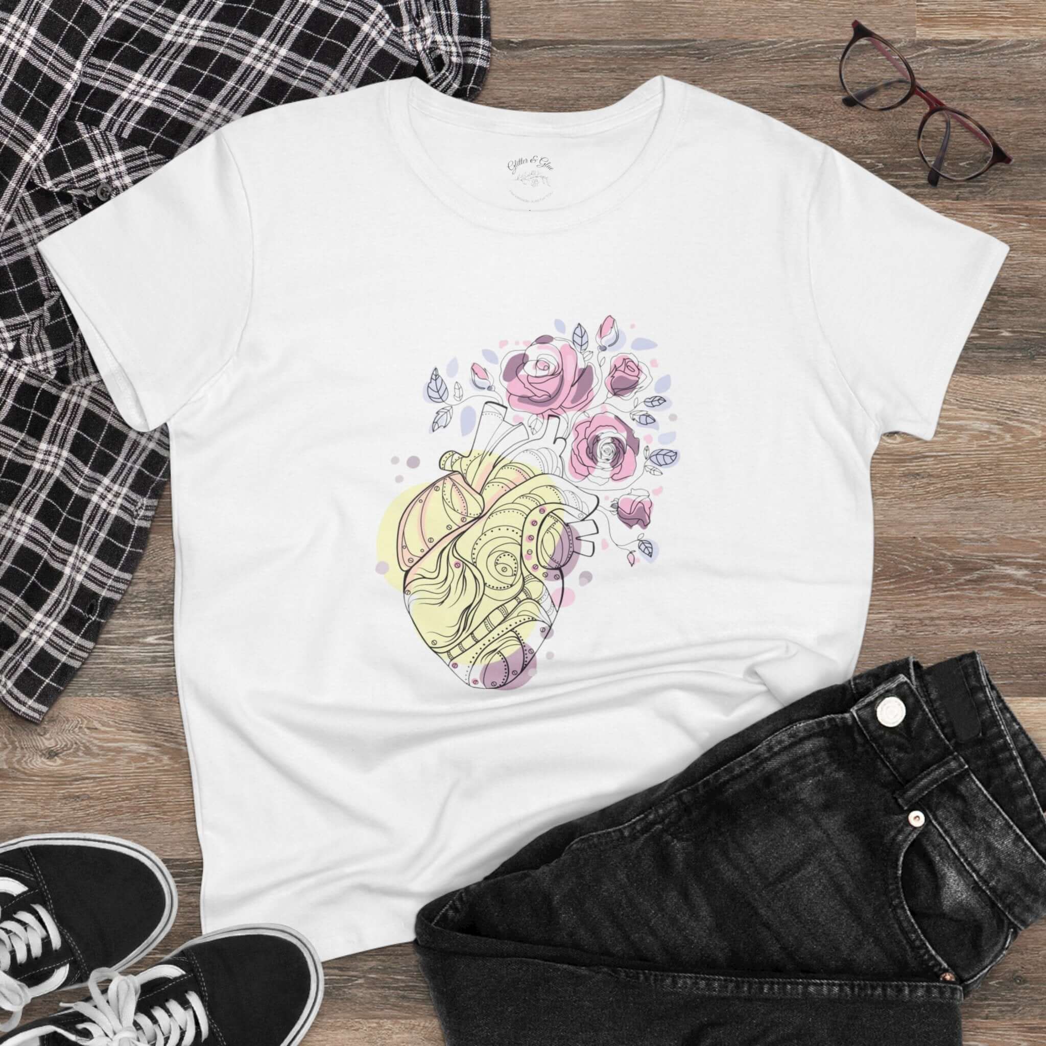 Heart with Flowers Women's Midweight Cotton Tee