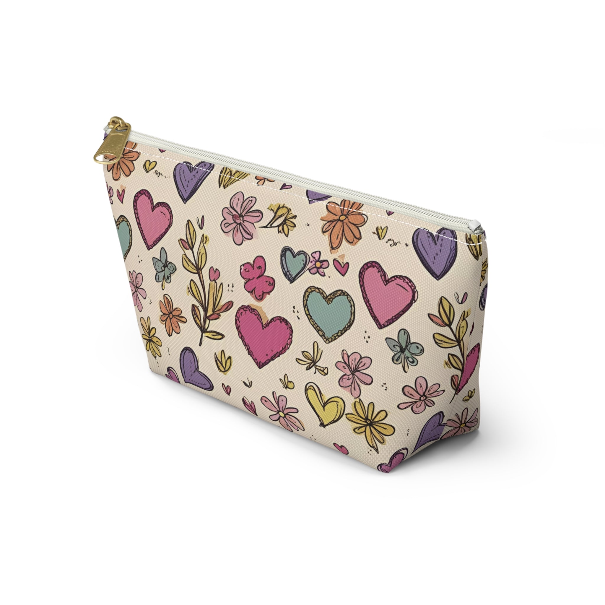 Floral Heart Accessory Pouch, Makeup Bag, Travel Organizer, Gift for Her, Cute Pencil Case, Easter, Spring, Birthday
