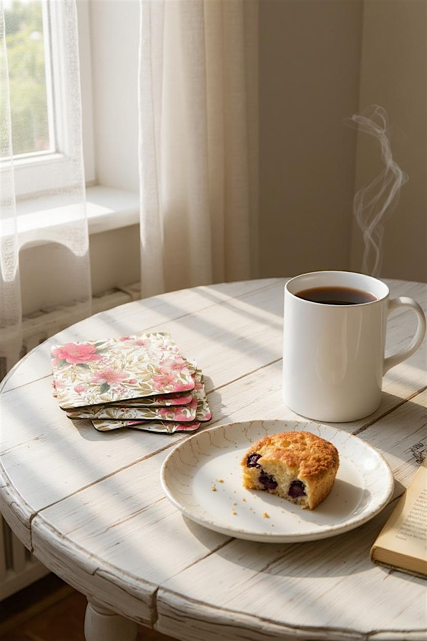 Floral Corkwood Coaster Set - Boho Home Decor, Eco-friendly Gifts, Drink Coasters for Weddings, Housewarming, or Everyday Use