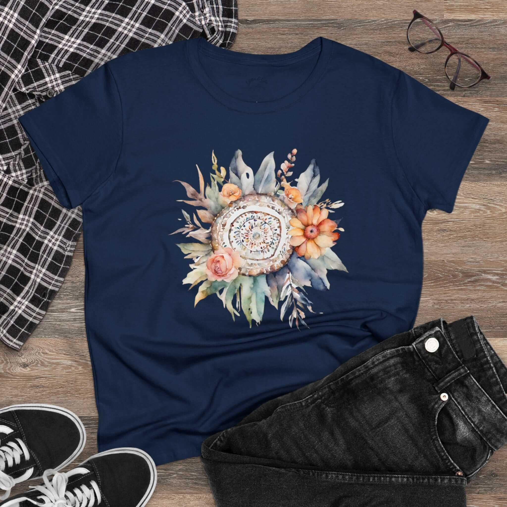 Boho Flower Womens Cotton Tee