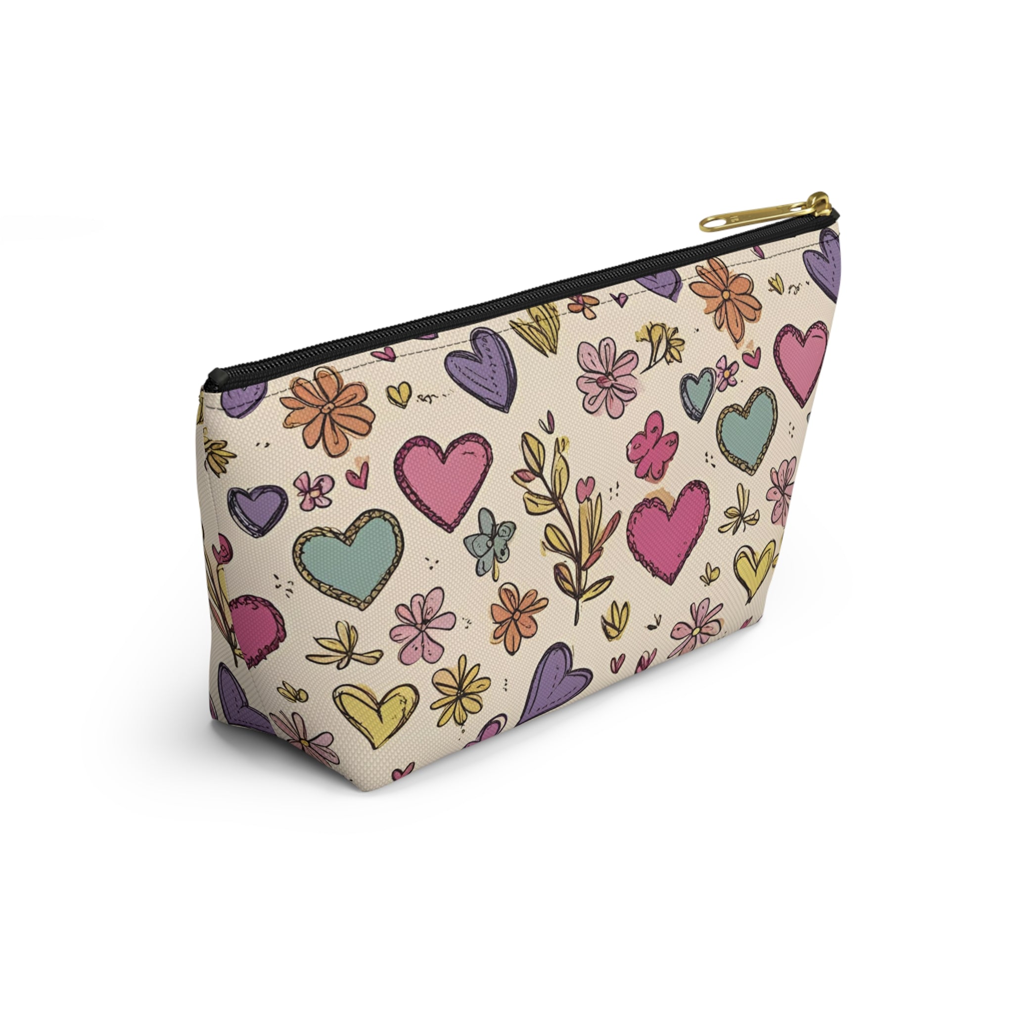 Floral Heart Accessory Pouch, Makeup Bag, Travel Organizer, Gift for Her, Cute Pencil Case, Easter, Spring, Birthday