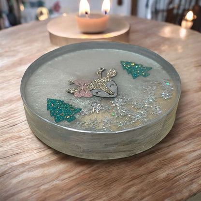 Reindeer with Christmas trees resin coaster