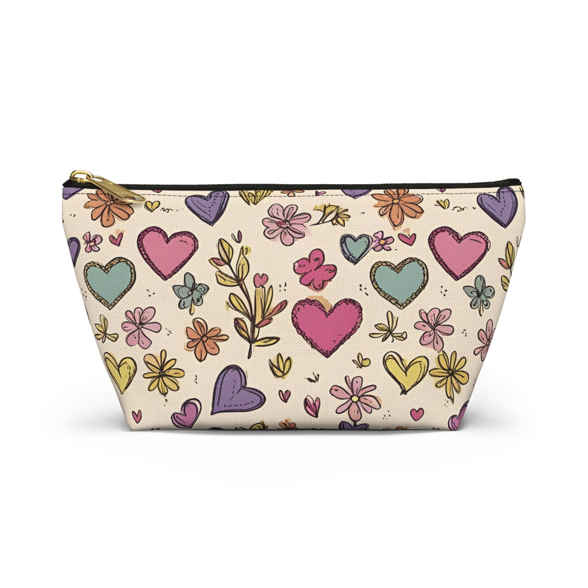 Floral Heart Accessory Pouch, Makeup Bag, Travel Organizer, Gift for Her, Cute Pencil Case, Easter, Spring, Birthday