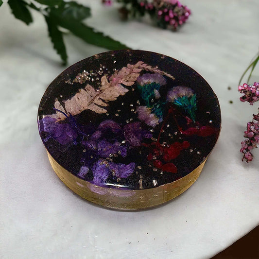 Handmade Resin Coaster Dried Dark Purple Flowers