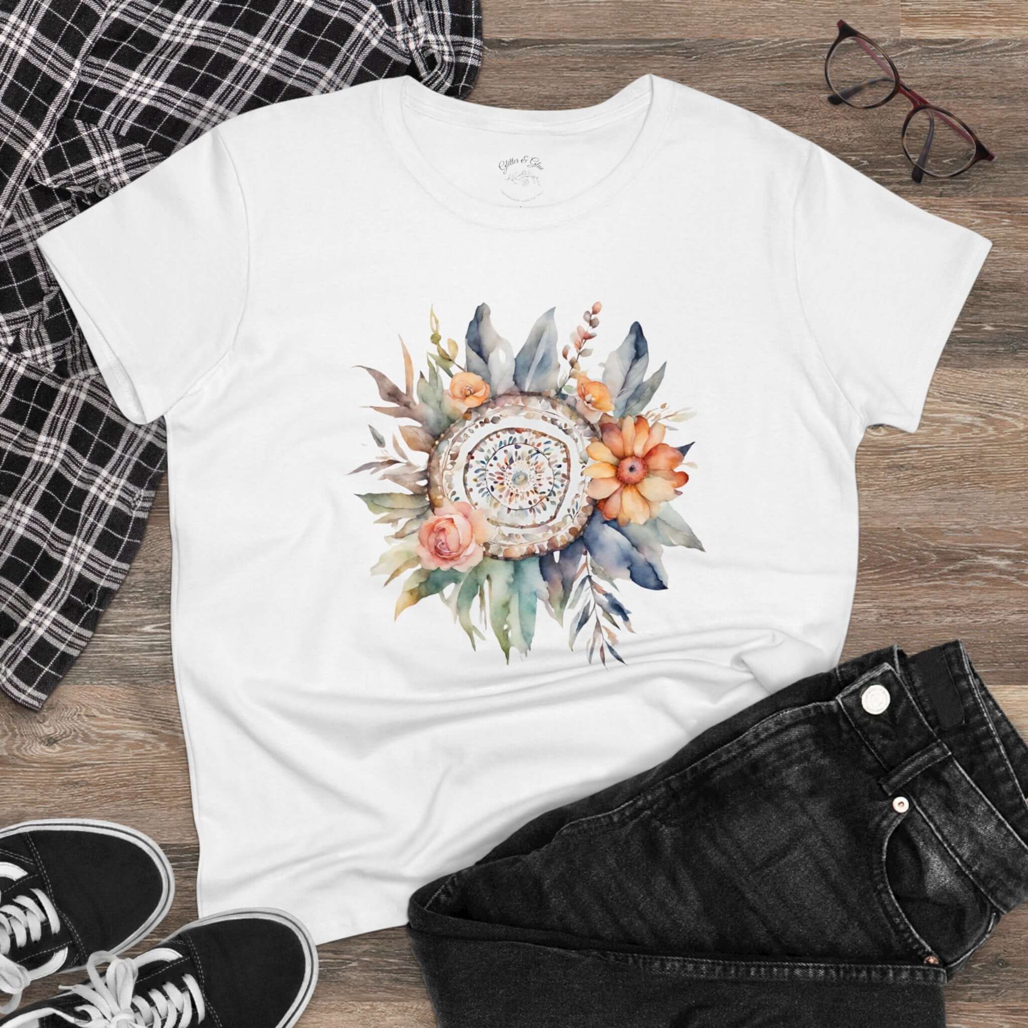 Boho Flower Womens Cotton Tee