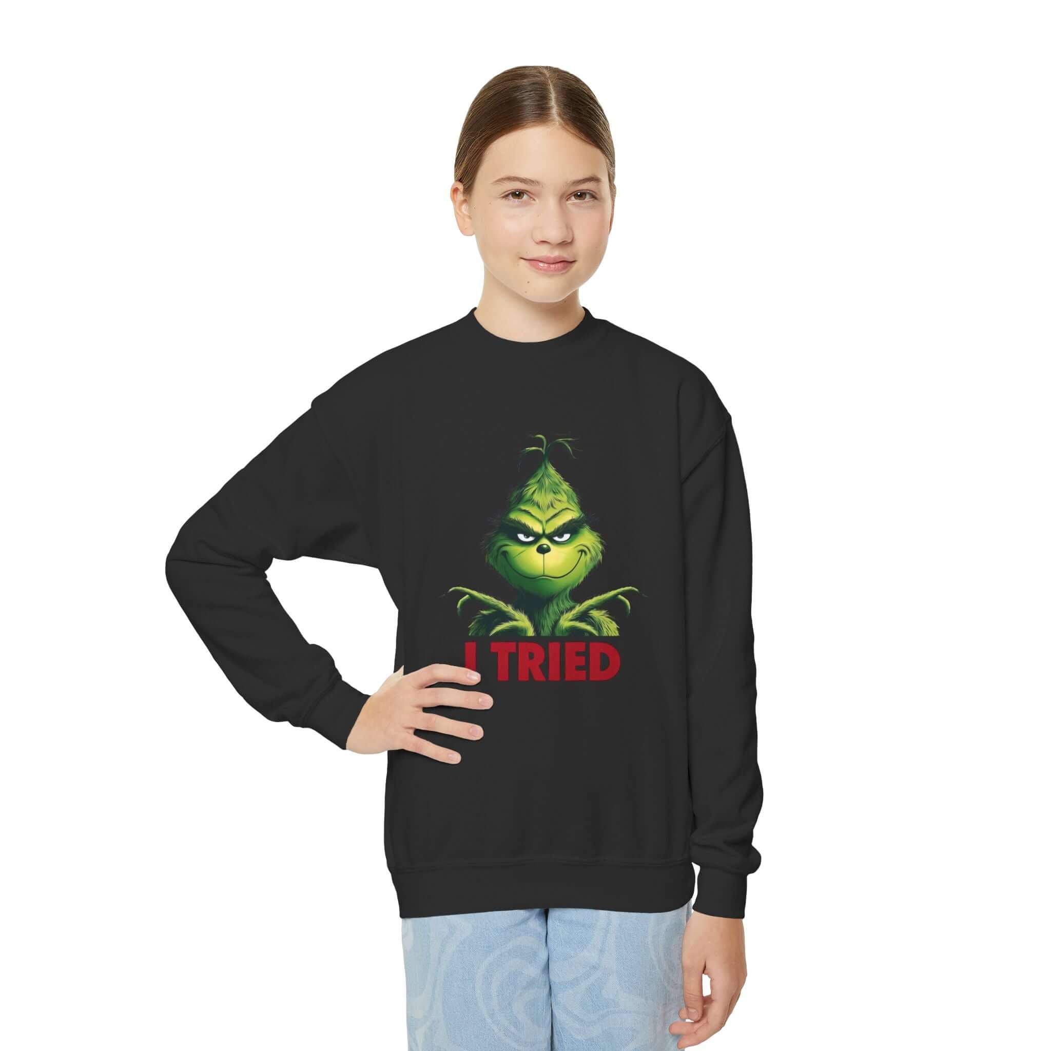 Grinch I tried Youth Crewneck Sweatshirt