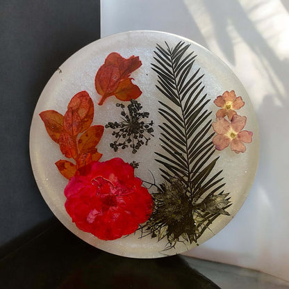 Winter flower resin coaster