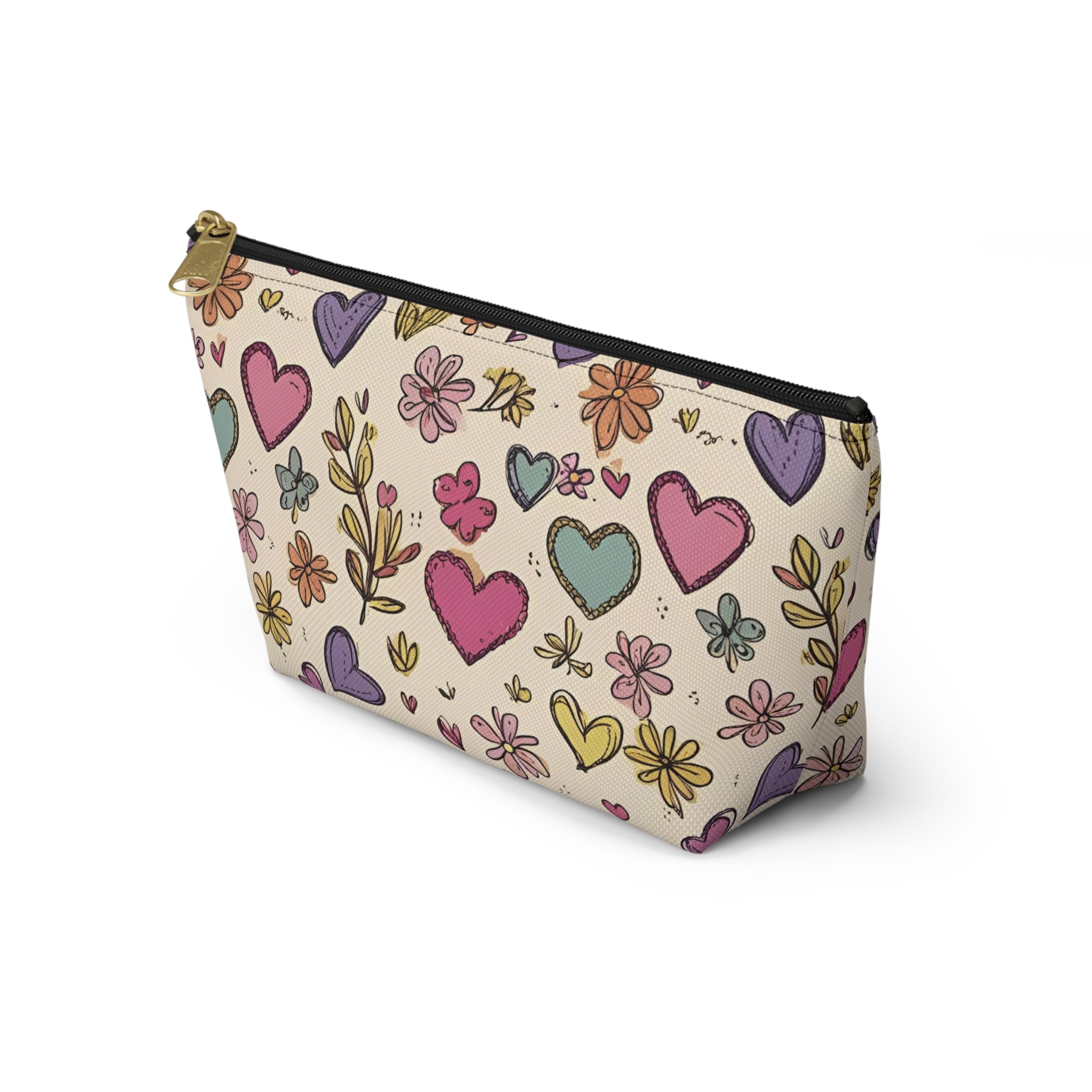 Floral Heart Accessory Pouch, Makeup Bag, Travel Organizer, Gift for Her, Cute Pencil Case, Easter, Spring, Birthday