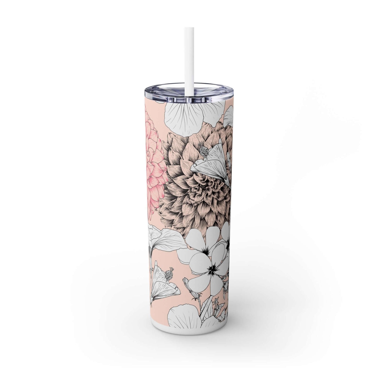 Pink Flower Skinny Tumbler with Straw 20oz