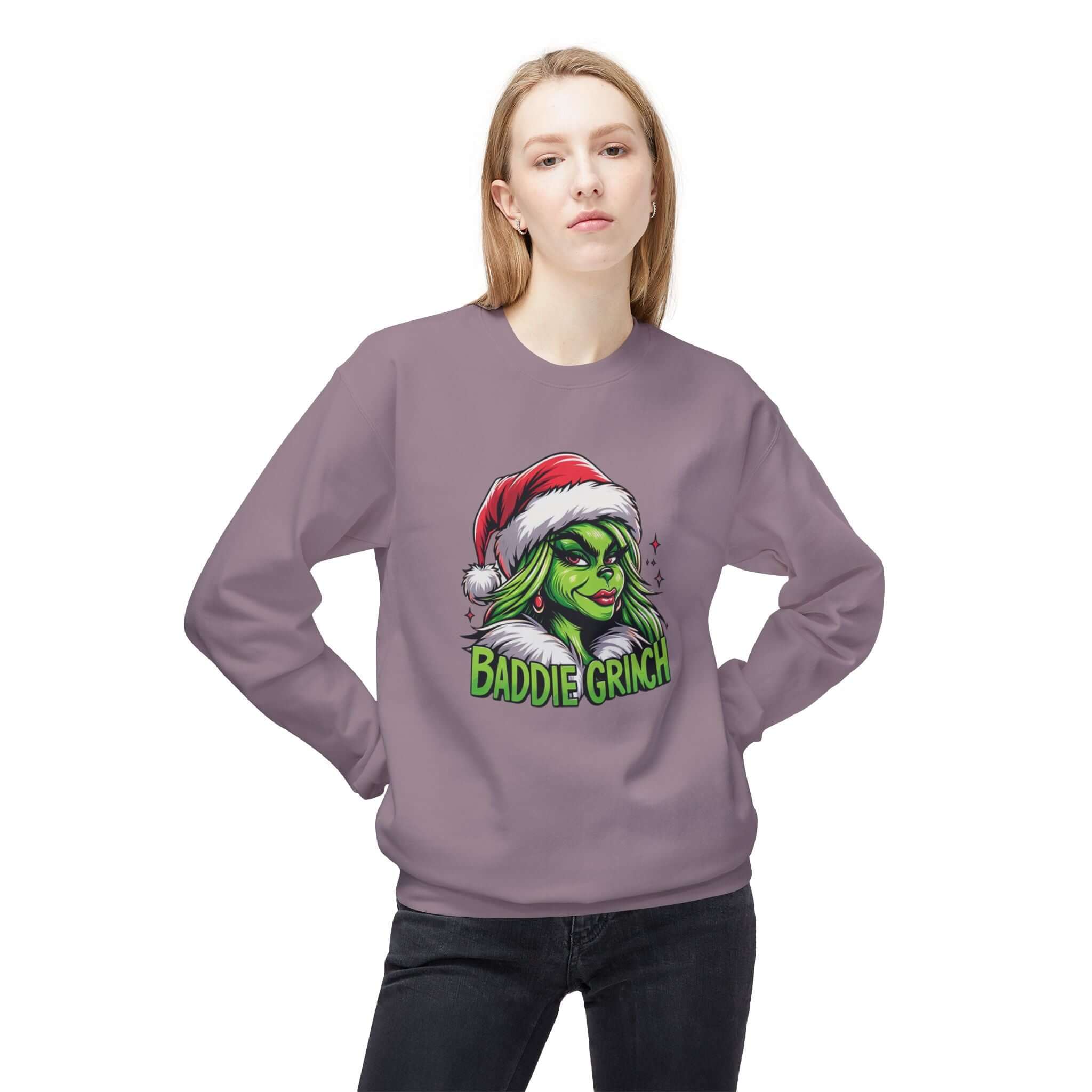 Baddie Grinch Softstyle Fleece Crewneck Sweatshirt