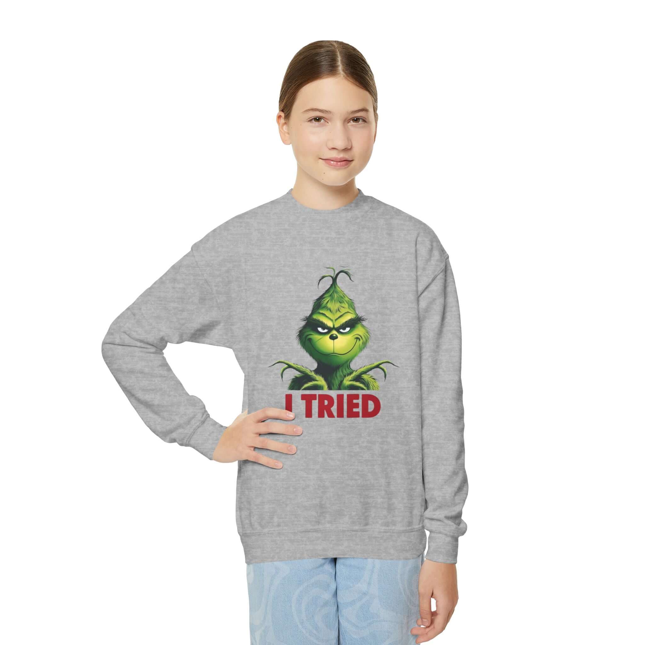 Grinch I tried Youth Crewneck Sweatshirt