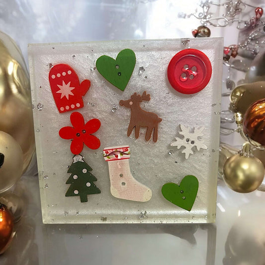 Holiday themed resin coaster