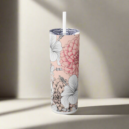 Pink Flower Skinny Tumbler with Straw 20oz