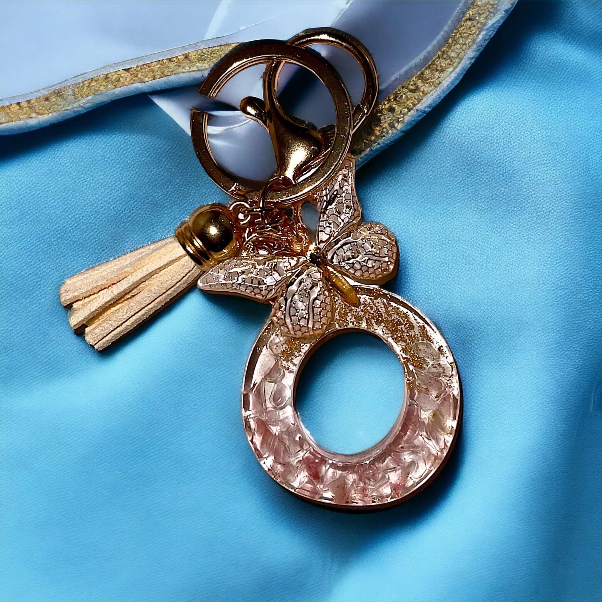 Initial Resin Keychain with Clear Stone Gold Glitter