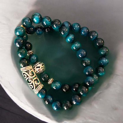 Natural gemstone bracelet with silver tube bead