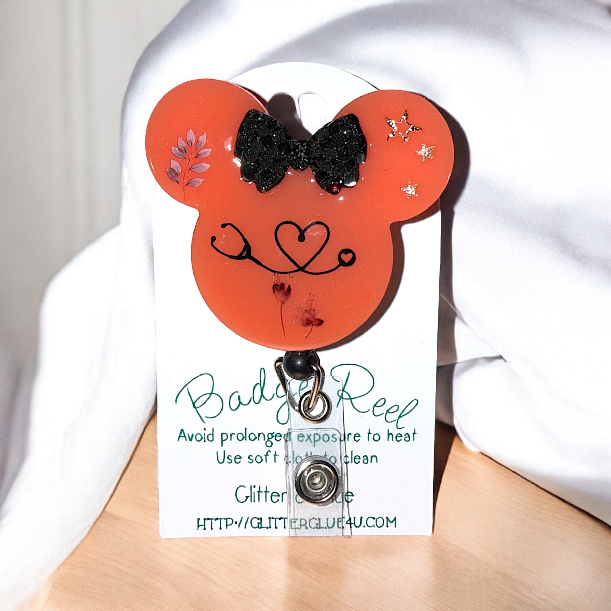 Custom Minnie Mouse Badge Reel Stethoscope and Flowers Alligator Clip