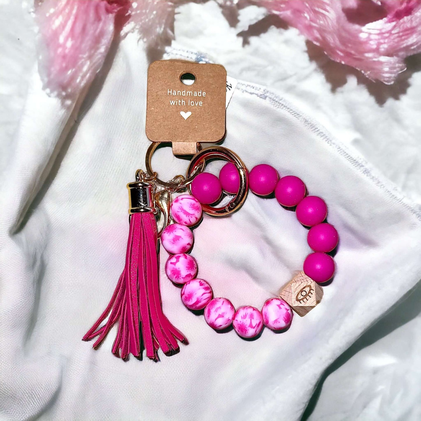 Keychain Wristlet silicone Tie Dye with keyring, clasp and tassel