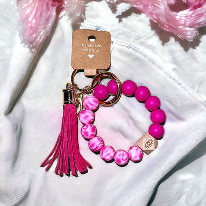 Keychain Wristlet silicone Tie Dye with keyring, clasp and tassel