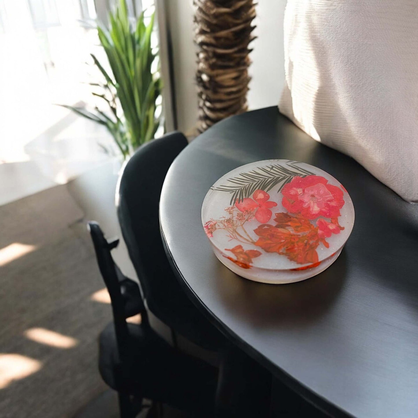 Winter flower resin coaster