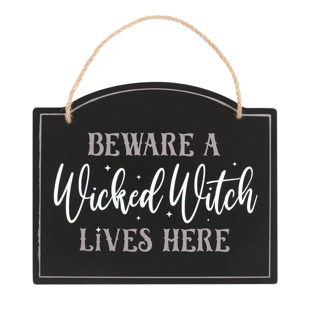 Beware A Wicked Witch Lives Here Hanging Halloween Sign