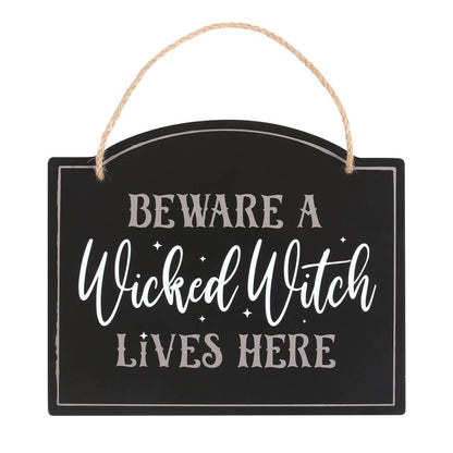 Beware A Wicked Witch Lives Here Hanging Halloween Sign