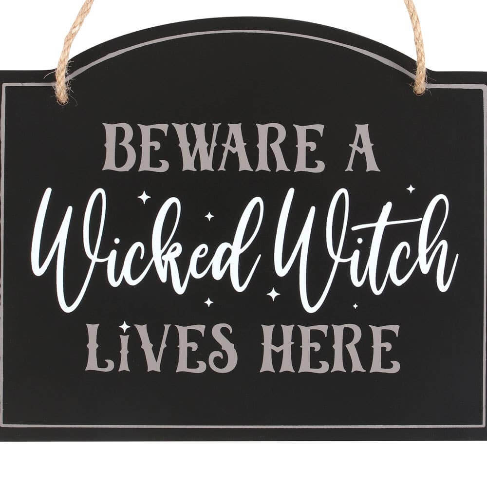 Beware A Wicked Witch Lives Here Hanging Halloween Sign